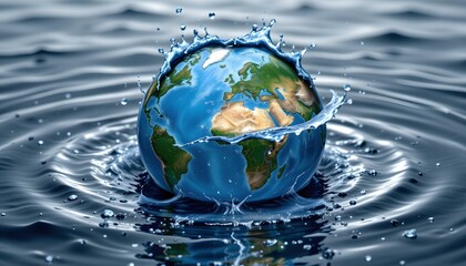 a world globe cracked open and filled with water, symbolic representation of global flooding.