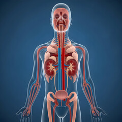 Human Body Anatomy Illustrating Internal Organs and Vascular System