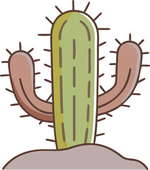 Prominent Green Cactus Vector Illustration with Distinct Brown Side Arms, Symbolizing Resilience, Strength, and Drought Resistance