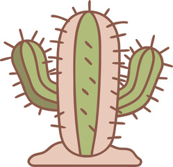 Pastel Pink and Green Cactus Illustration with Pronounced Ridges and Long Thorns, Isolated Vector for Trendy Decor and Web Design