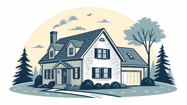 Charming suburban house with manicured lawn evokes feelings of homeownership and peaceful living, a perfect illustration of the American dream neighborhood