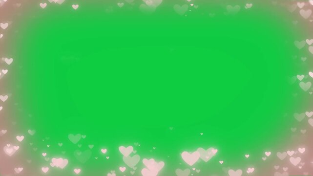 Heart border glowing animated frame on green screen for VFX and chroma key