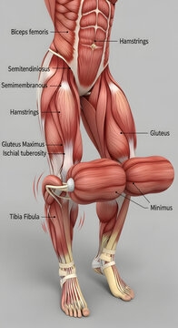 Human Body Anatomy Showing Leg and Abdominal Muscles