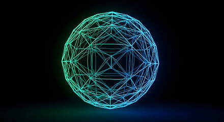 Glowing geometric sphere with interconnected lines radiates futuristic energy against a dark, minimalist background. isolated on white background