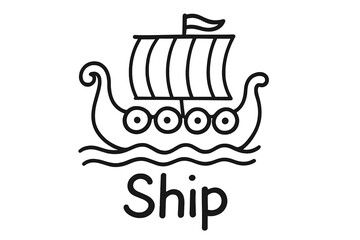 Obraz premium Black and white drawing of a ship