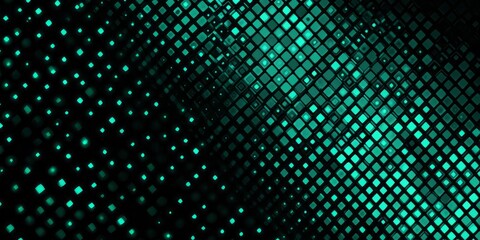 Digital grid of glowing cyan squares illuminates a dark background with abstract movement