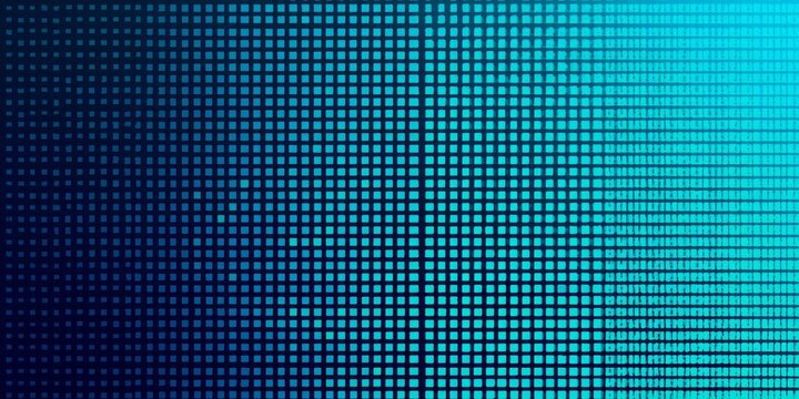 Digital grid pattern displays a vibrant cyan to deep blue color gradient across the surface