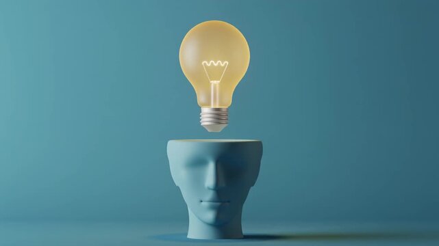 Bright ideas exploding from open mind creativity concept representing innovation, invention, and imagination inspiration in video sequence