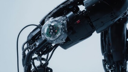 Fototapeta premium Close-up of a robotic arm with a clear, spherical sensor.