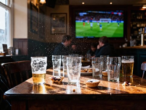 Enjoying beer and soccer at the local pub on a sunny afternoon