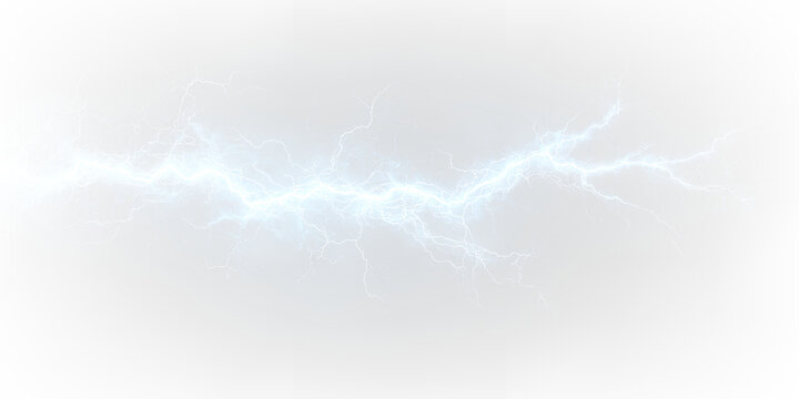 Bright blue glowing electric strike flash power thunder effect. PNG