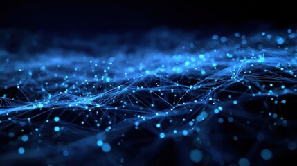 Abstract blue glowing network structure with bokeh lights background