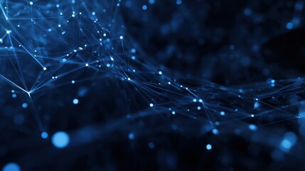 Abstract digital network structure with glowing blue nodes and lines.