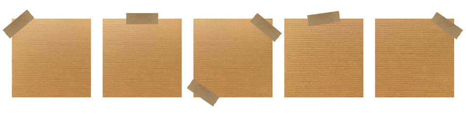 Brown paper reminder memo note with adhesive tape. Square vintage paper sticky note collection.