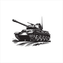 Black and White Vector Logo Illustration of a Military Tank on Tracks