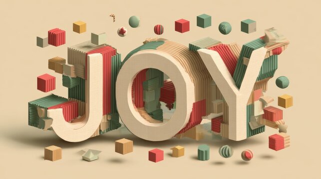 Exploding JOY typography in isometric 3D style - Powered by Adobe