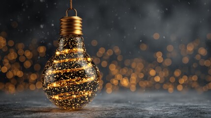Single warm Christmas bulb floating in charcoal background