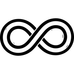 Woodcut style vector black infinity symbol illustration representing perpetuity, endlessness, and universal concepts like rights and existence.