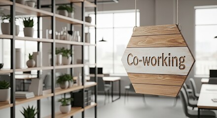 Modern co-working office space with plants and shared desks