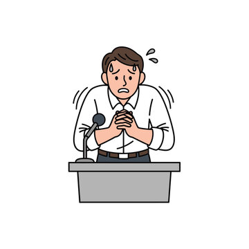 Nervous Man at Podium Sweating and Shaking.