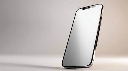 Blank screen smartphone leaning on a neutral studio background