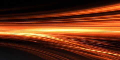 Energetic orange light trails streak across a dark background, conveying motion and speed.