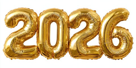 Golden foil balloons display the year 2026, perfect for celebration events, parties, or New Year's decorations, These eye-catching numbers add festive flair to any occasion,