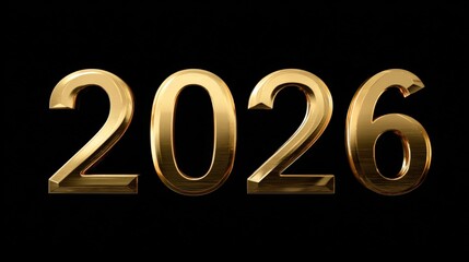 Shiny golden numbers 2026 are set against a black background, making a bold statement, This image can be used for New Year celebrations, event announcements, or promotional content,