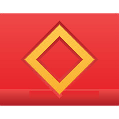 Abstract Geometric Shape A Golden Yellow Diamond Outline Centered On A Vibrant Red Square Background With Subtle Shadows And A Gradient Effect Representing A Modern Minimalist Design Element Perfect