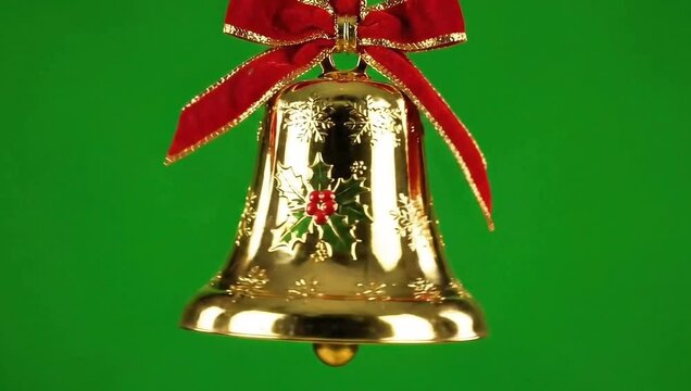 christmas gollden bells with red ribbon green screen video
