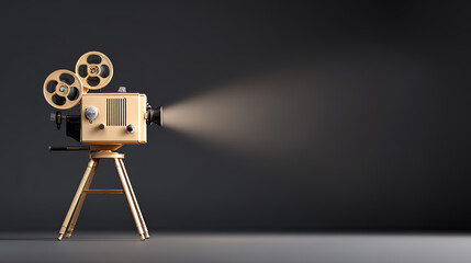 Obraz premium Gold cinematographer/film projector against a black background