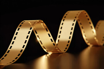 Illustrations featuring gold film reel-themed images against a black background.