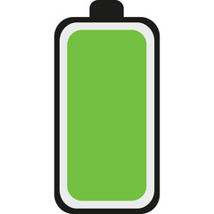 Full Green Battery Icon With Black Top And White Outline On Transparent Background Representing Power And Energy