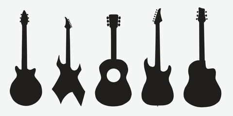  Acoustic guitar black silhouette. Music instrument icon. Vector illustration