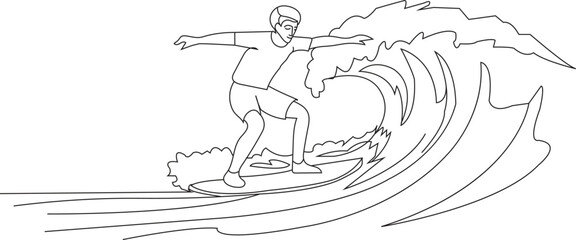 Sea water skating of a surfer continuous line art vector.