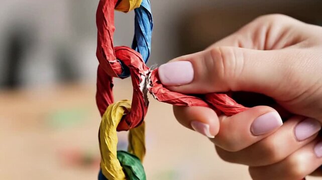 A chain that is made of paper, easily broken by a single hand.