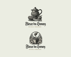 fresh bee honey in jar logo template