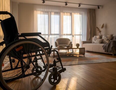 Accessible living room with wheelchair