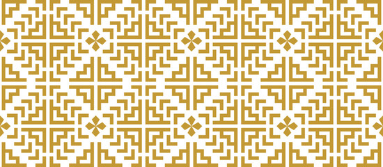 Gold seamless ethnic pattern, geometric background for fabric printing, background, wallpaper, carpet, clothing.