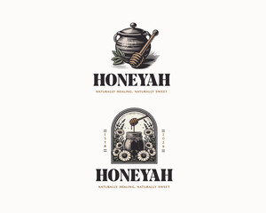 fresh bee honey in jar logo template