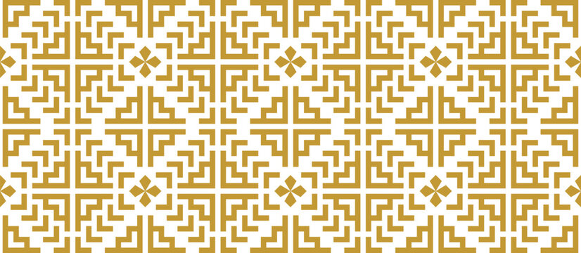 Gold seamless ethnic pattern, geometric background for fabric printing, background, wallpaper, carpet, clothing.