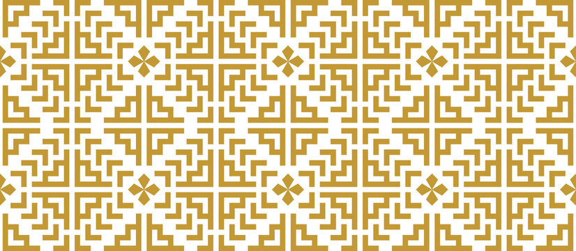 Gold seamless ethnic pattern, geometric background for fabric printing, background, wallpaper, carpet, clothing.