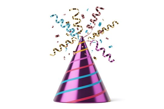 Get the party started with this fun purple striped party hat and confetti for celebrations, birthdays, and festive occasions that bring joy and excitement