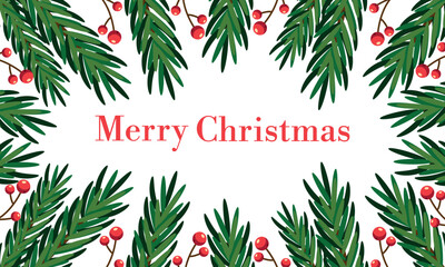 A Christmas frame with fir branches and holly berries. Vector illustration for Christmas and New Year.