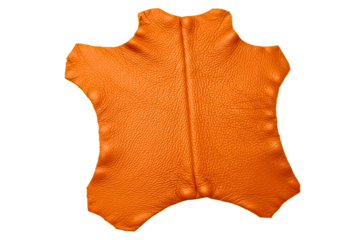 Orange natural leather hide texture with pebbled surface detail isolated on a transparent background