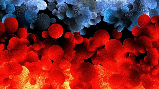 An abstract background with a textured pattern of red and blue bubbles, creating a dynamic and vibrant visual effect. - Powered by Adobe