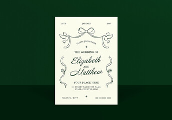 Beige Green Hand Drawn Wedding Invitation