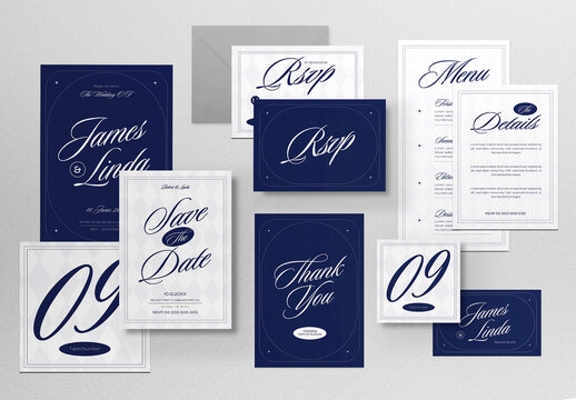 Blue Minimal Wedding Invitation Set