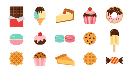 Assortment of sweet treats chocolate ice cream cake cupcakes and more