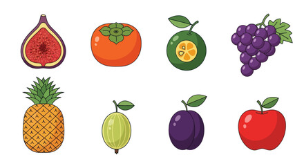 Assortment of vibrant cartoon fruits for healthy eating and design